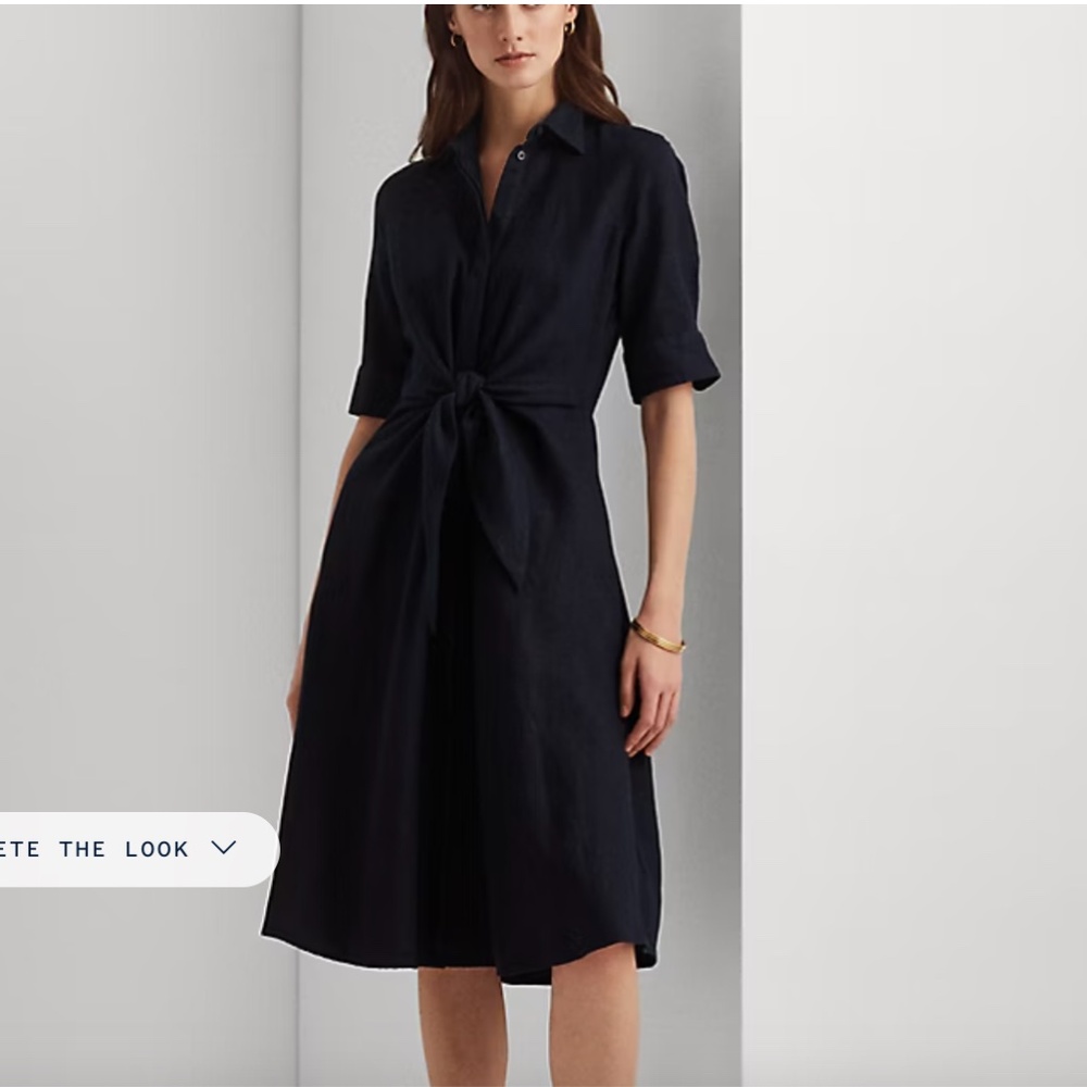 Lauren Ralph Lauren Black Tie-Front Midi Shirt Dress
